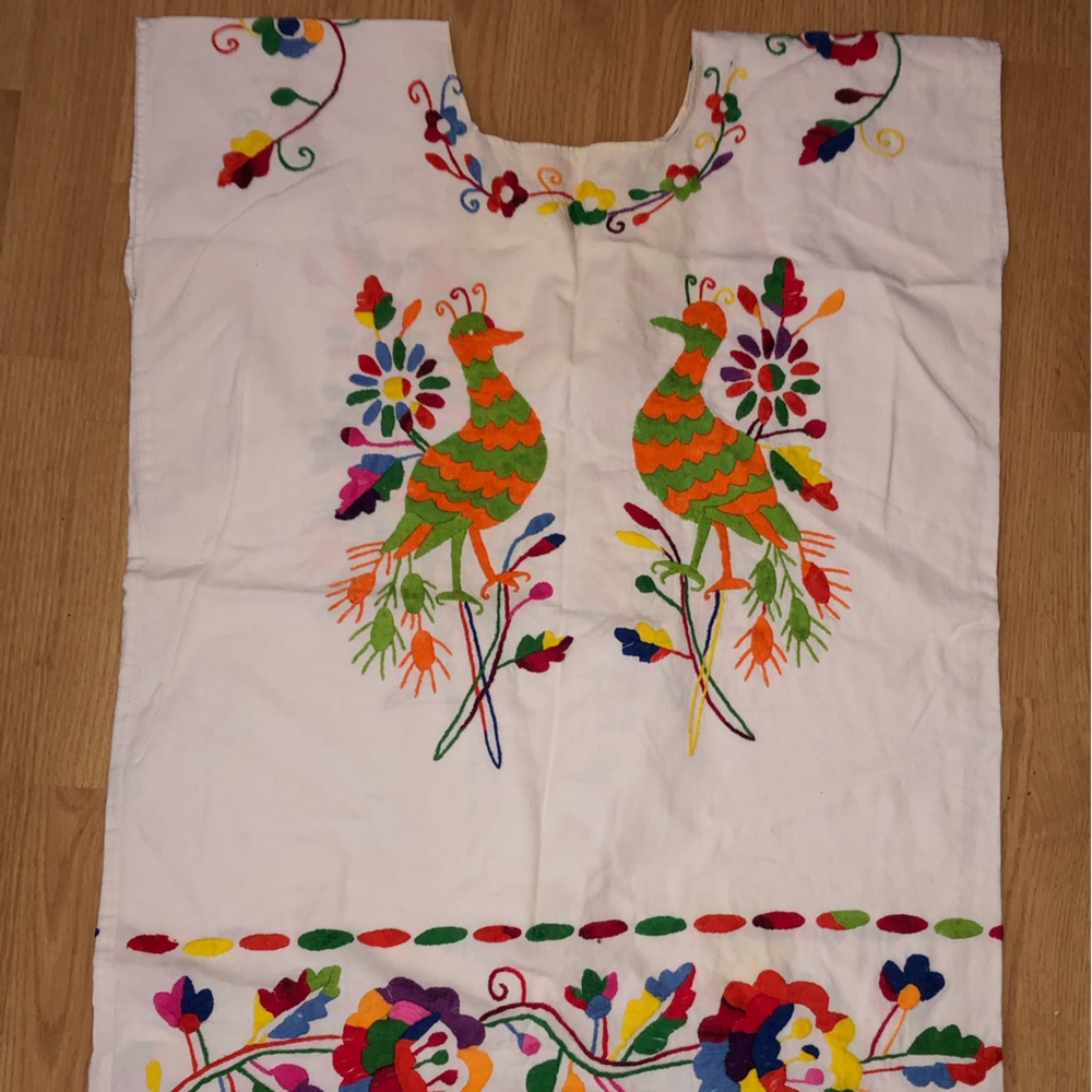 Bohemian Need-point Cotton Beach Dress Pullover, colorful Peacocks
